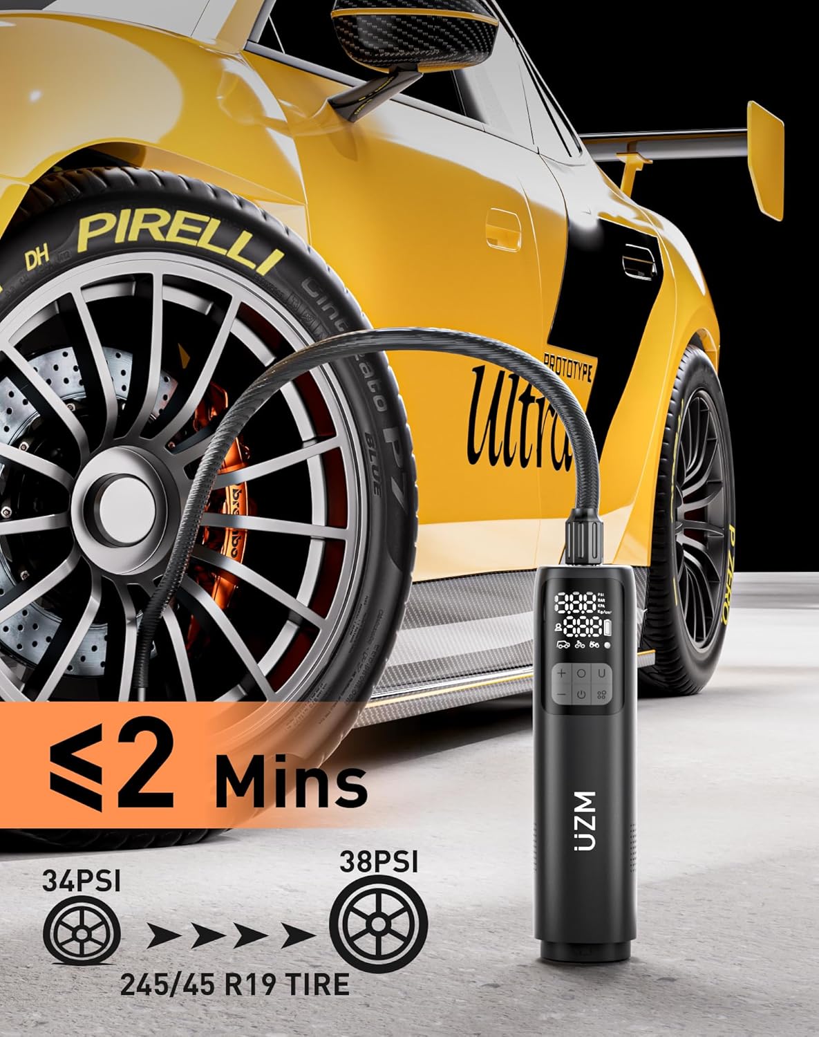 3-in-1 Car Vacuum and Tire Inflator, Cordless Car Vacuum Cleaner, 2X Fast Inflation,150 PSI,12000Pa Suction Power, LED Display, Portable Air Pump for Car, E-Bike, Motorcycle, Ball