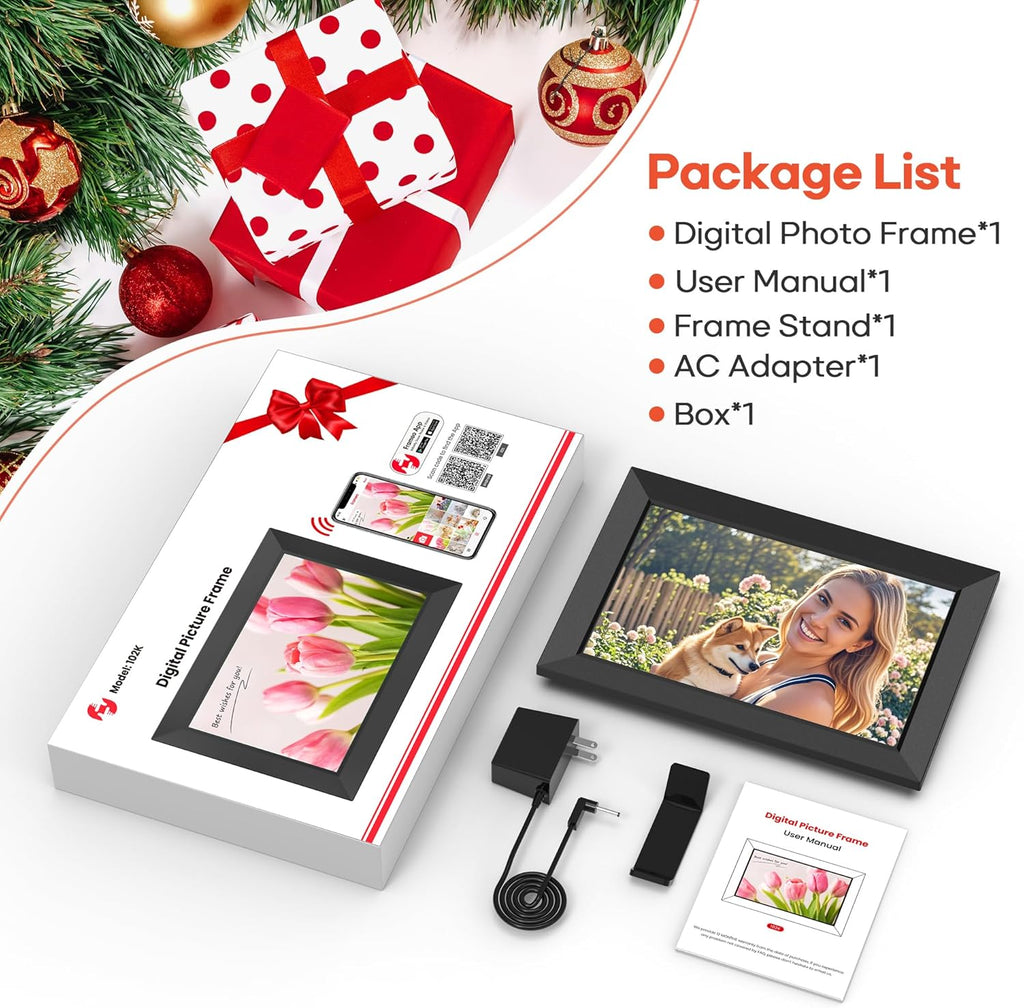 Frameo 10.1 Inch WiFi Digital Picture Frame with 32GB Memory, 1280 x 800 IPS Touch Screen Smart Electronic Photo Frame, Wall Mountable, Auto-Rotate, Share Photos/Videos Via Frameo App from Anywhere