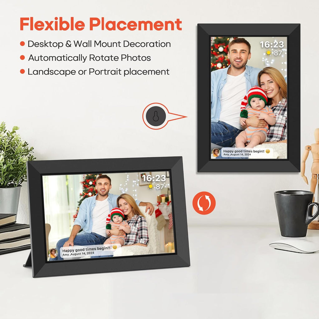Frameo 10.1 Inch WiFi Digital Picture Frame with 32GB Memory, 1280 x 800 IPS Touch Screen Smart Electronic Photo Frame, Wall Mountable, Auto-Rotate, Share Photos/Videos Via Frameo App from Anywhere