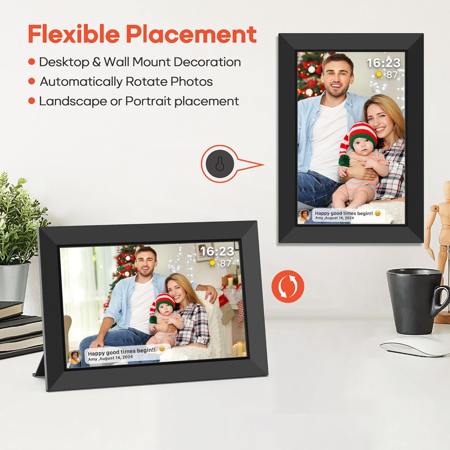Frameo 10.1 Inch WiFi Digital Picture Frame with 32GB Memory, 1280 x 800 IPS Touch Screen Smart Electronic Photo Frame, Wall Mountable, Auto-Rotate, Share Photos/Videos Via Frameo App from Anywhere