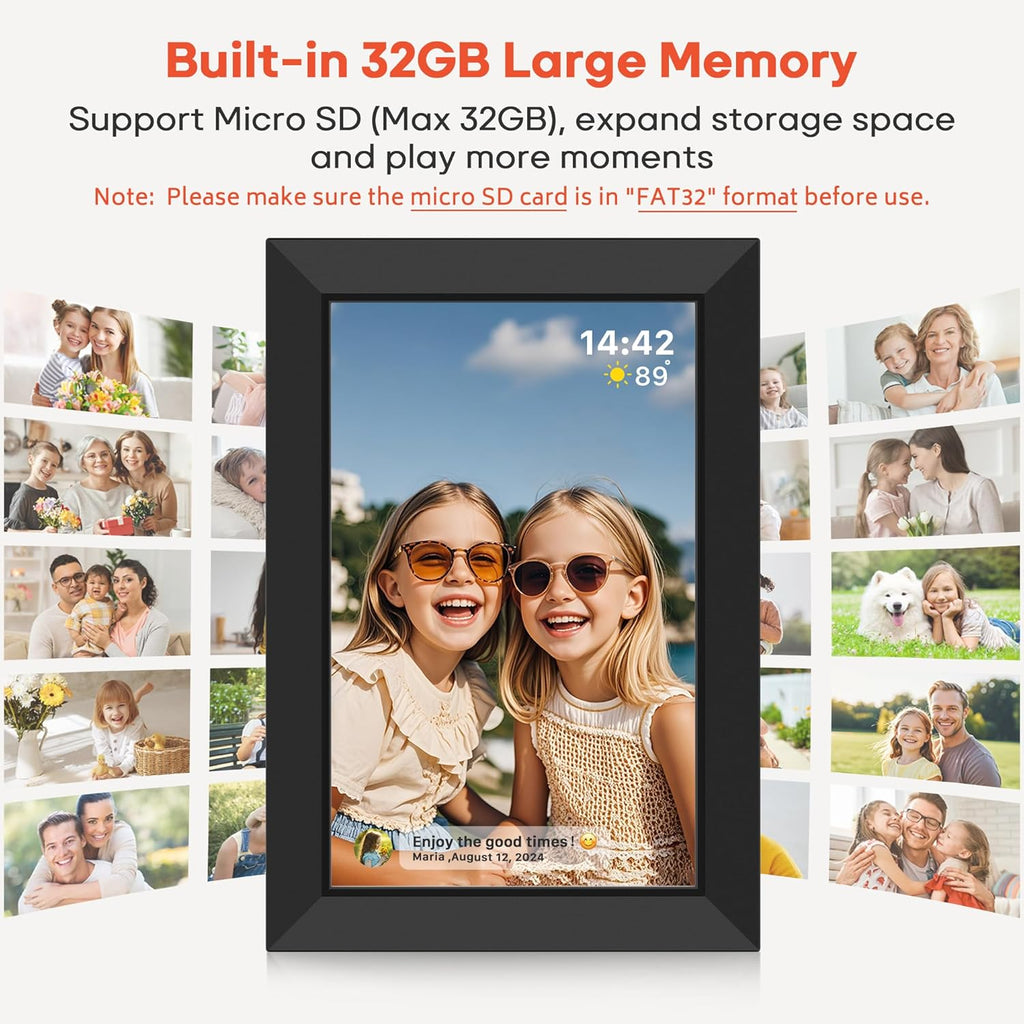 Frameo 10.1 Inch WiFi Digital Picture Frame with 32GB Memory, 1280 x 800 IPS Touch Screen Smart Electronic Photo Frame, Wall Mountable, Auto-Rotate, Share Photos/Videos Via Frameo App from Anywhere