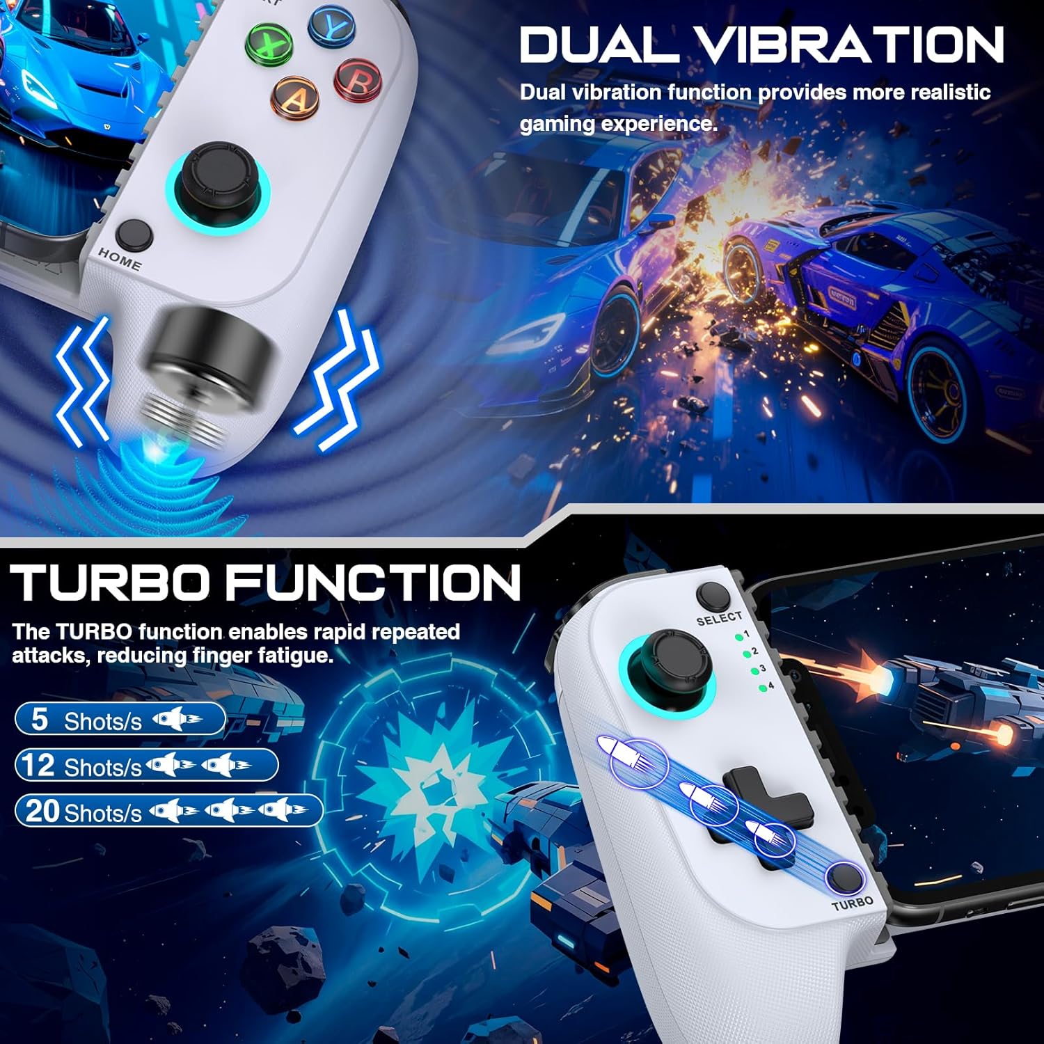 Game Controller - Compatible with iPhone & Android, Mobile Gaming Controller with Hall Joysticks, Phone Case Support, Wireless Phone Controller for Xbox Game Pass, Steam Link & More, White