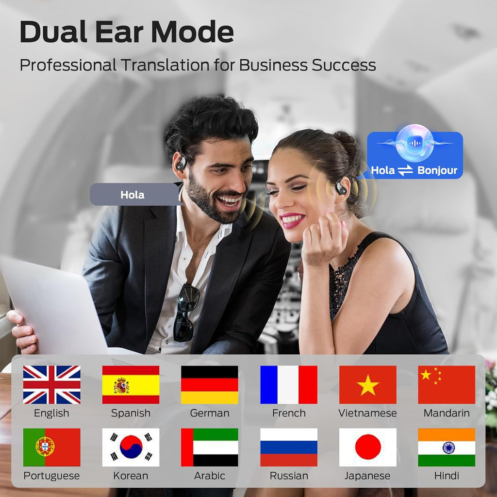 AI Translation Earbuds AC330, 3-in-1 Translator Earbuds Bluetooth 6.0, Wireless Open Ear Headphones with 115 Languages Real-Time Translation, Stylish Rotating Case with Lanyard, Black