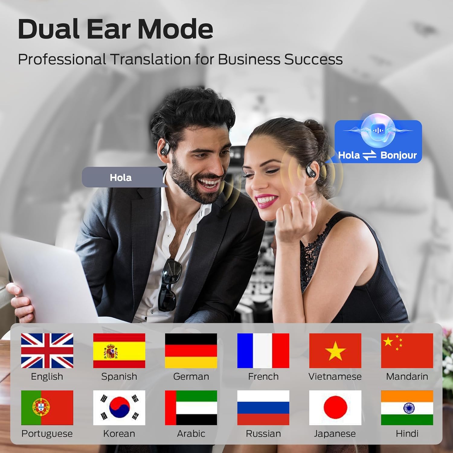 AI Translation Earbuds AC330, 3-in-1 Translator Earbuds Bluetooth 6.0, Wireless Open Ear Headphones with 115 Languages Real-Time Translation, Stylish Rotating Case with Lanyard, Black