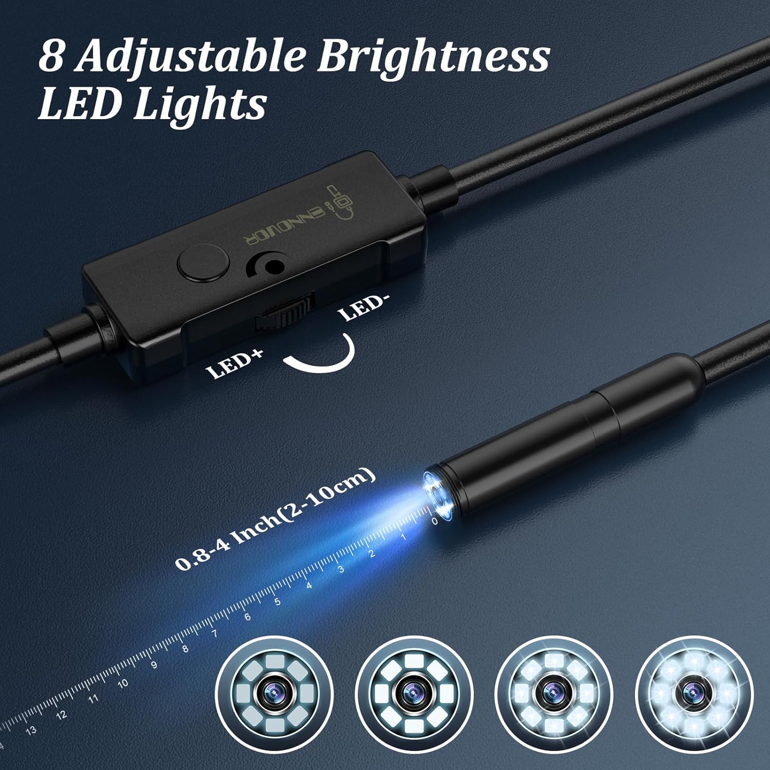 Endoscope Camera with Light, Ennovor 1920P HD, Endoscope Inspection with 8 Adjustable LED Lights, Borescope with Flexible Rigid Snake Camera, IP67 Waterproof and No Wi-Fi Required, for Android & iOS