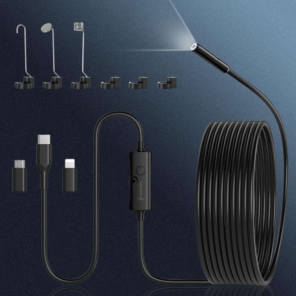 Endoscope Camera with Light, Ennovor 1920P HD, Endoscope Inspection with 8 Adjustable LED Lights, Borescope with Flexible Rigid Snake Camera, IP67 Waterproof and No Wi-Fi Required, for Android & iOS