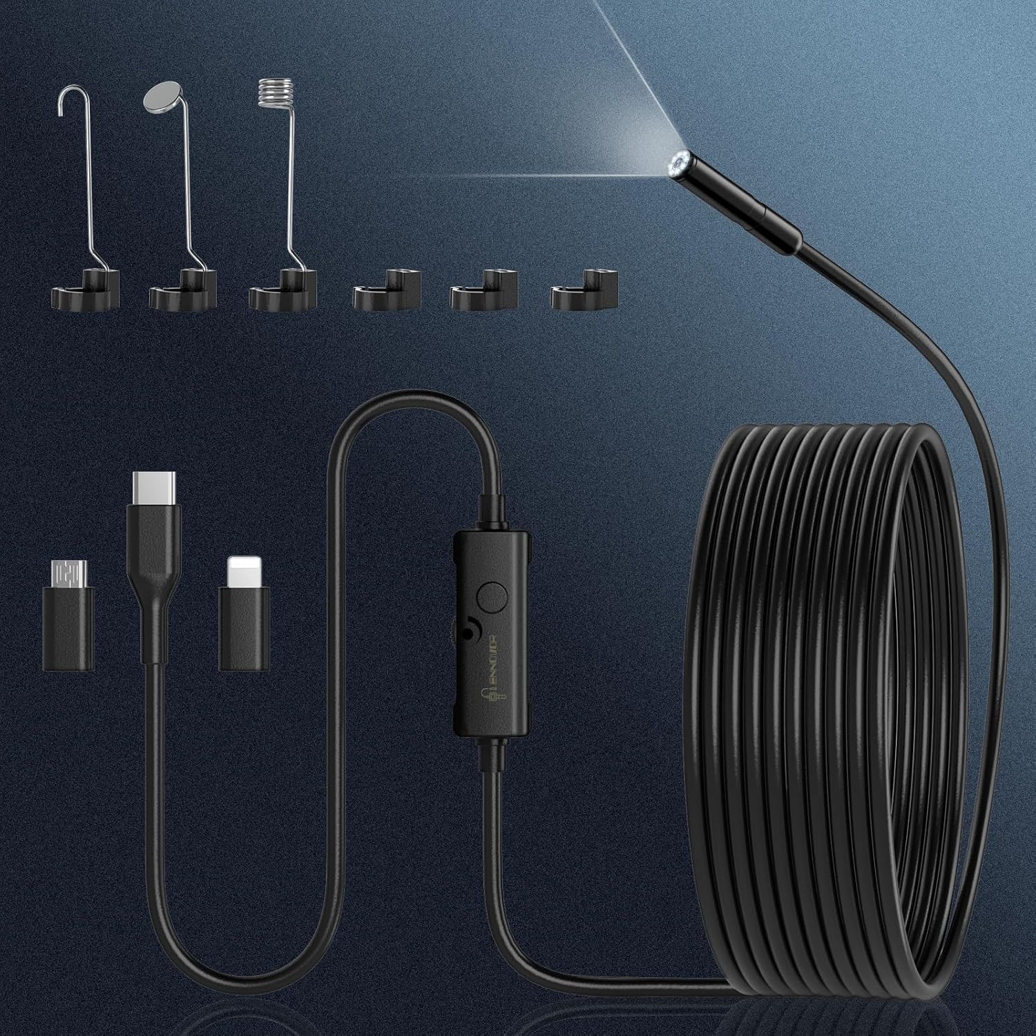 Endoscope Camera with Light, Ennovor 1920P HD, Endoscope Inspection with 8 Adjustable LED Lights, Borescope with Flexible Rigid Snake Camera, IP67 Waterproof and No Wi-Fi Required, for Android & iOS