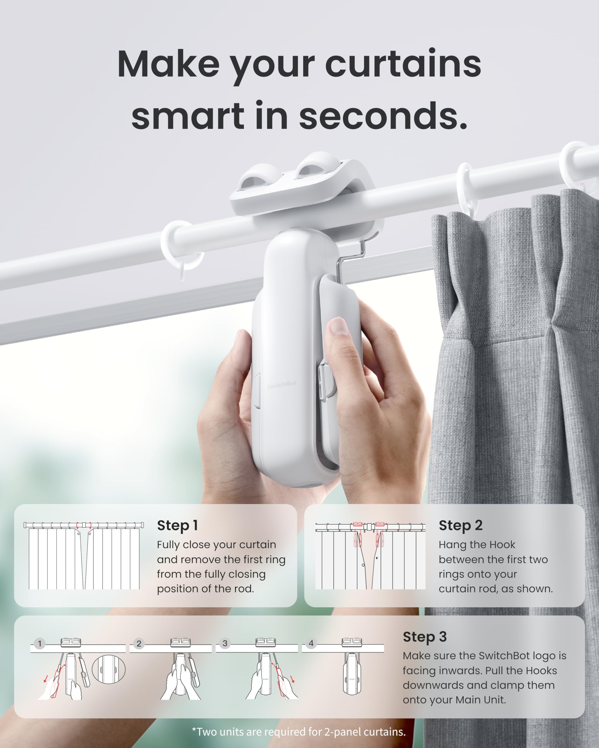 Automatic Curtain Opener 3 Rod, Bluetooth Remote Control, Wi-Fi & App Control, Add Hub to Work with Alexa, Google Home, Home Kit