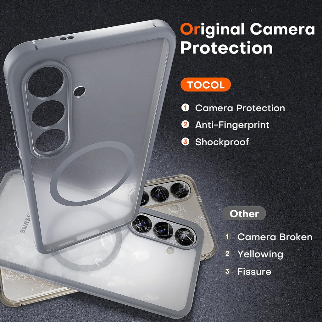 Samsung Galaxy S25 Case Magnetic, Upgraded [Full Camera Protection] [Military Drop Protection] Matte Back Cover for S25, Gray