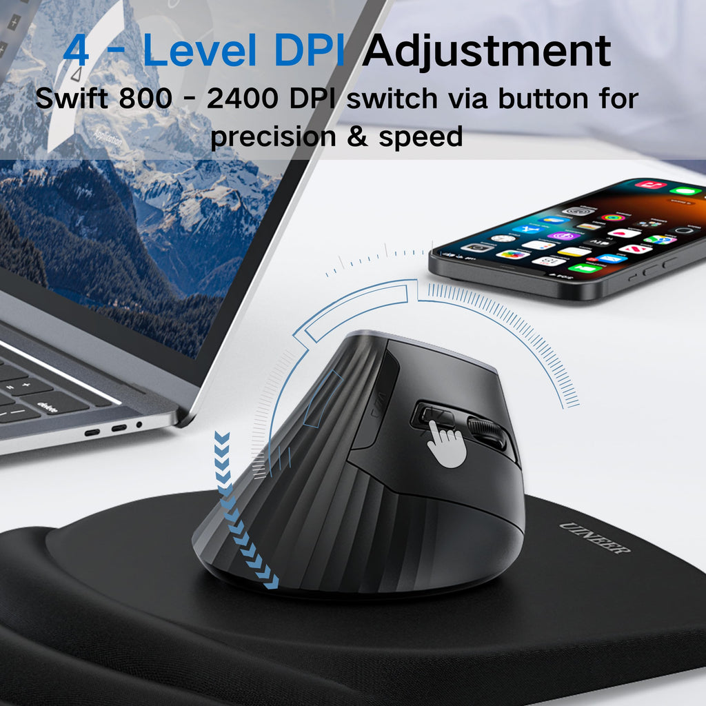 Wireless Ergonomic Mouse, Bluetooth Vertical Mouse (BT 5.0/4.0 + 2.4GHz), Computer Mouse for Laptop, PC, MacBook, iPad -Long-Lasting Comfort for Office/Home Use-Black