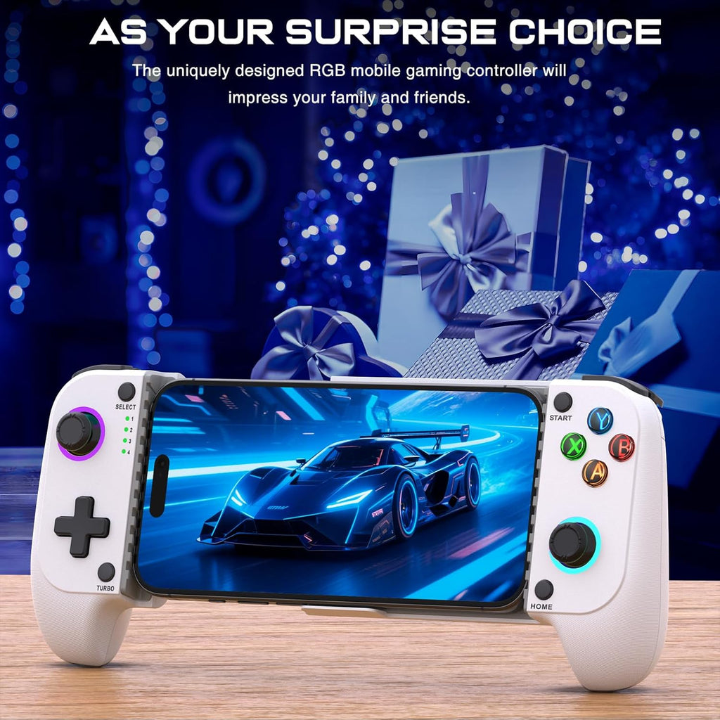 Game Controller - Compatible with iPhone & Android, Mobile Gaming Controller with Hall Joysticks, Phone Case Support, Wireless Phone Controller for Xbox Game Pass, Steam Link & More, White