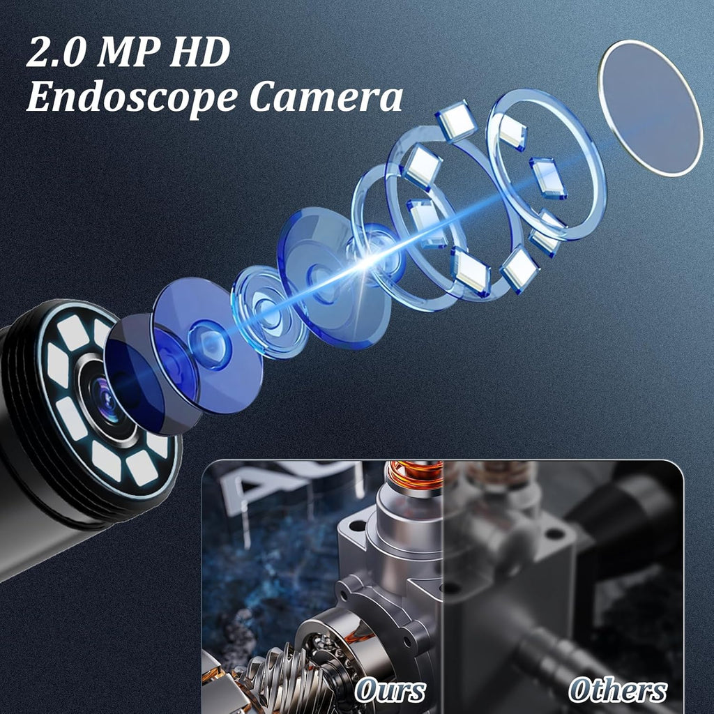 Endoscope Camera with Light, Ennovor 1920P HD, Endoscope Inspection with 8 Adjustable LED Lights, Borescope with Flexible Rigid Snake Camera, IP67 Waterproof and No Wi-Fi Required, for Android & iOS