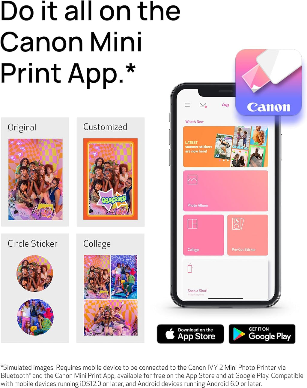 Mini Photo Printer, Print from Compatible iOS & Android Devices, Sticky-Back Prints