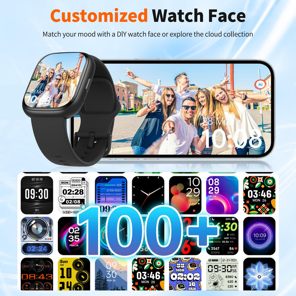 Smart Watch for Men Women, 1.83" HD, Alexa Built-in, Bluetooth 5.3 Calls & Notifications, IP68 Waterproof,100+ Sport Modes,Fitness Tracker/Heart Rate/SpO2/Sleep Monitor for Android iOS (Black)