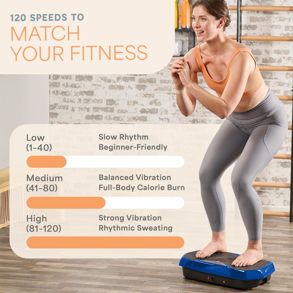 Vibration Plate Exercise Machine with Magnetic Acupoints & Handlebars, Whole Full Body Vibration Plate for Fitness & Workout– 99 Speed Levels, Bluetooth Speaker, Resistance Bands & Remote