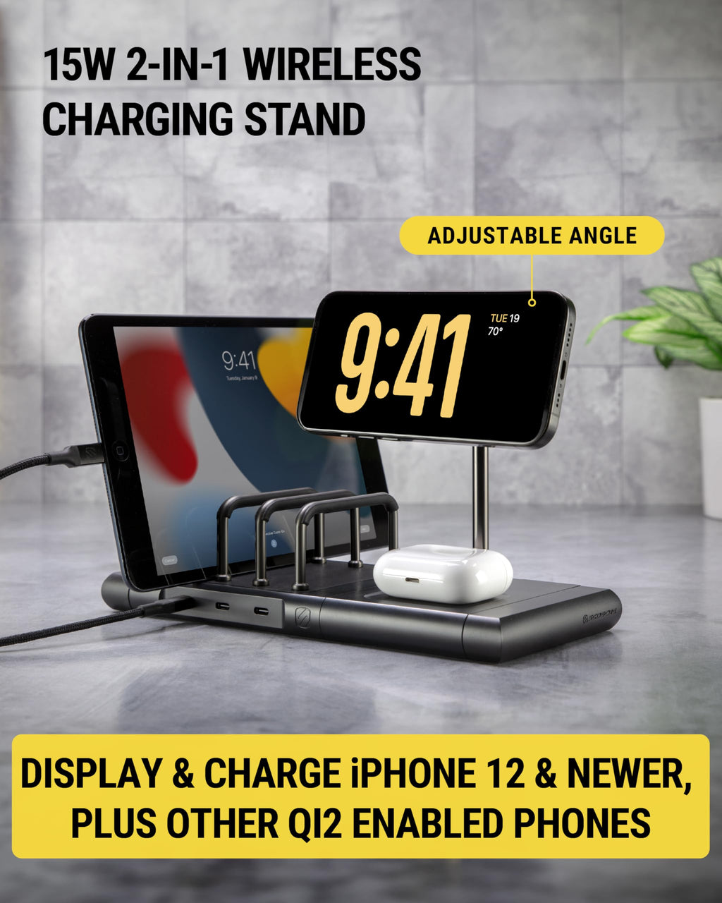 Modular Charging Station with Qi2 15W Wireless Charger Stand, 5W Charging Pad for AirPods Pro, 60W USB-C Multi Device Phone Charger Compatible with Apple iPhone, MagSafe, Samsung