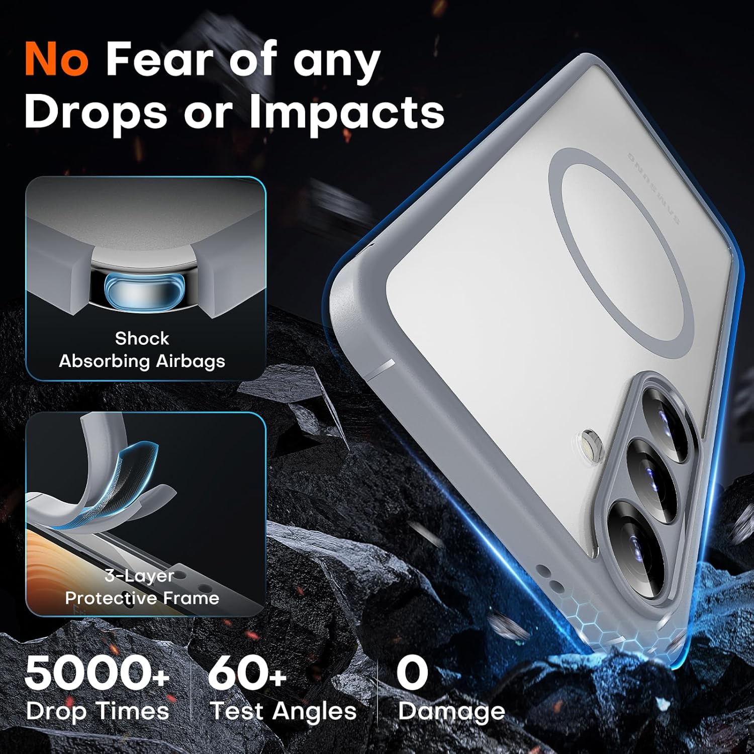 Samsung Galaxy S25 Case Magnetic, Upgraded [Full Camera Protection] [Military Drop Protection] Matte Back Cover for S25, Gray