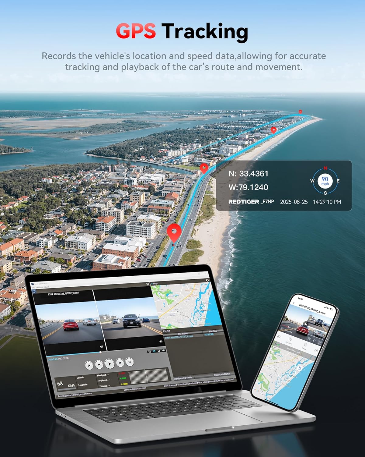 4K Dash Cam Front and Rear with STARVIS 2, 5.8GHz Wi-Fi Dash Camera for Cars, 128GB Card Included, GPS, 3.18”IPS Screen, Night Vision, 170°Wide Angle, WDR, 24H Parking Mode(F7NP)