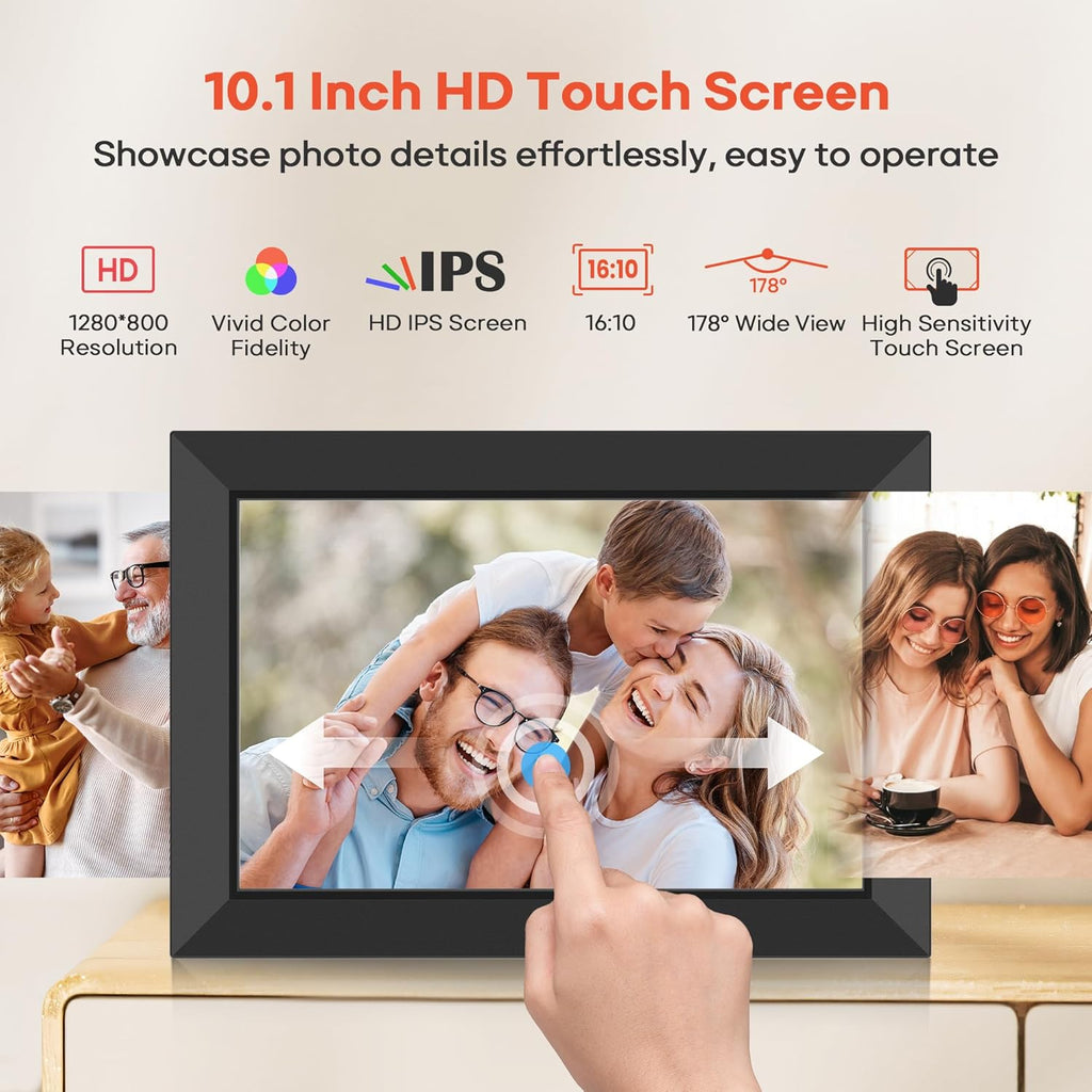 Frameo 10.1 Inch WiFi Digital Picture Frame with 32GB Memory, 1280 x 800 IPS Touch Screen Smart Electronic Photo Frame, Wall Mountable, Auto-Rotate, Share Photos/Videos Via Frameo App from Anywhere