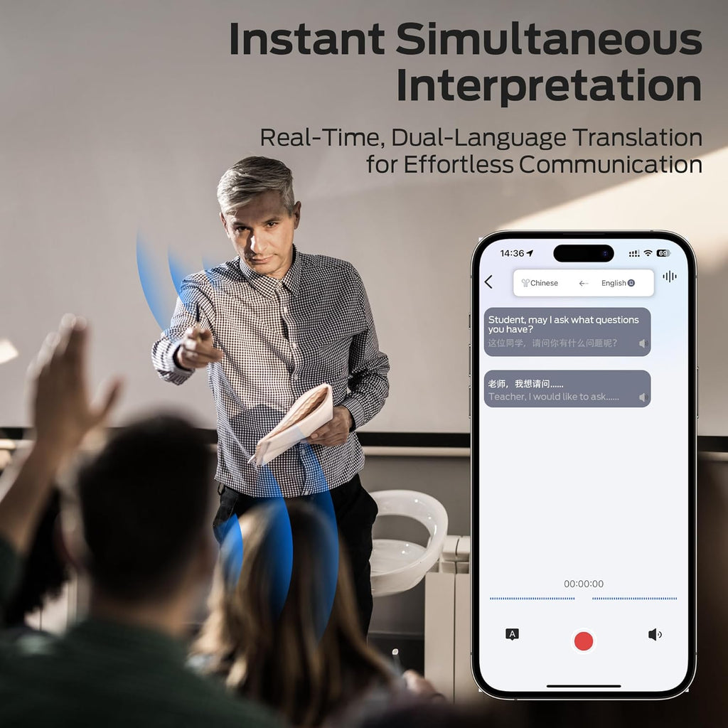 AI Translation Earbuds AC330, 3-in-1 Translator Earbuds Bluetooth 6.0, Wireless Open Ear Headphones with 115 Languages Real-Time Translation, Stylish Rotating Case with Lanyard, Black