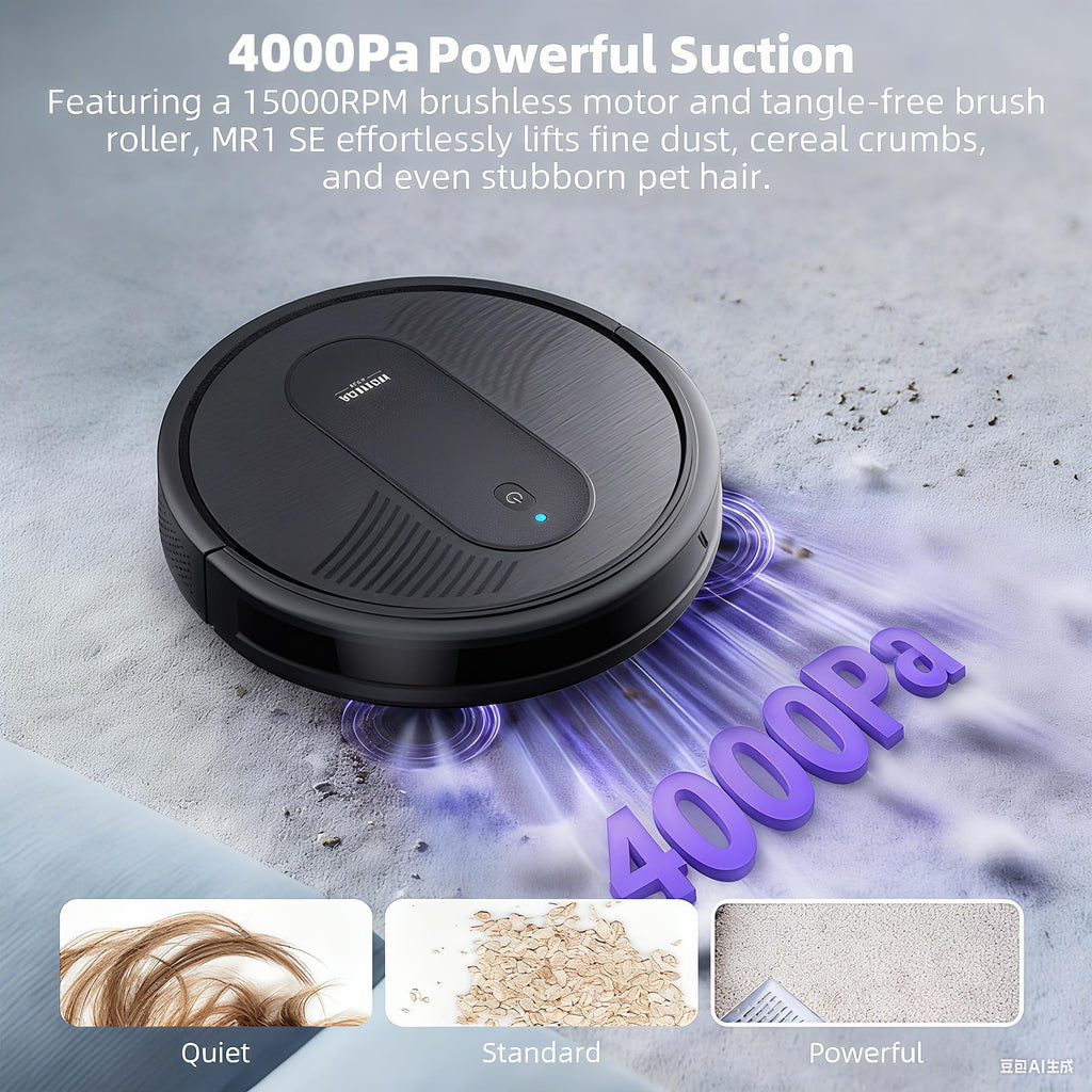 Robot Vacuums and mop, Powerful Suction Robotic Vacuum, 140Min Runtime, Ideal for Hard Floor, Low Pile Carpet, Pet Hair, Remote/App/Voice Control, Schedule Clean (Black)