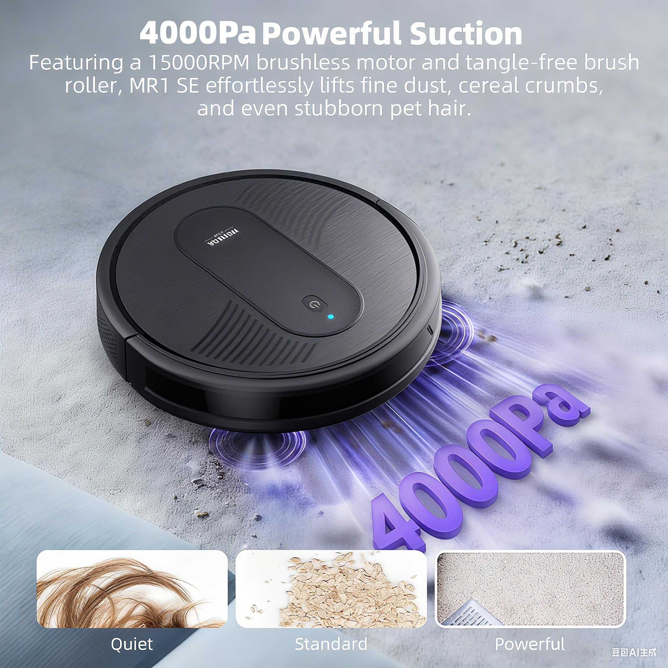 Robot Vacuums and mop, Powerful Suction Robotic Vacuum, 140Min Runtime, Ideal for Hard Floor, Low Pile Carpet, Pet Hair, Remote/App/Voice Control, Schedule Clean (Black)